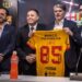 Javier Salem, vicepresidente financiera de Barcelona SC; Carlos Alejandro Alfaro Moreno (c), presidente del club amarillo; Diego López, técnico No. 85 del cuadro torero; y Antonio Álvarez, presidente de la Comisión de Fútbol del ídolo del Ecuador. FOTO / @BarcelonaSC